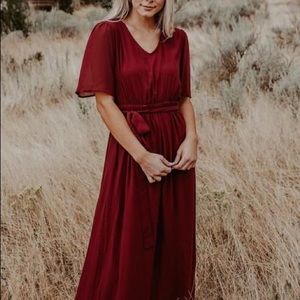 Burgundy floor length dress